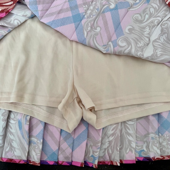 Her Bottari Button Down Shirt Skirt Set Pleated Skort Plaid Women's Size L - Picture 12 of 12